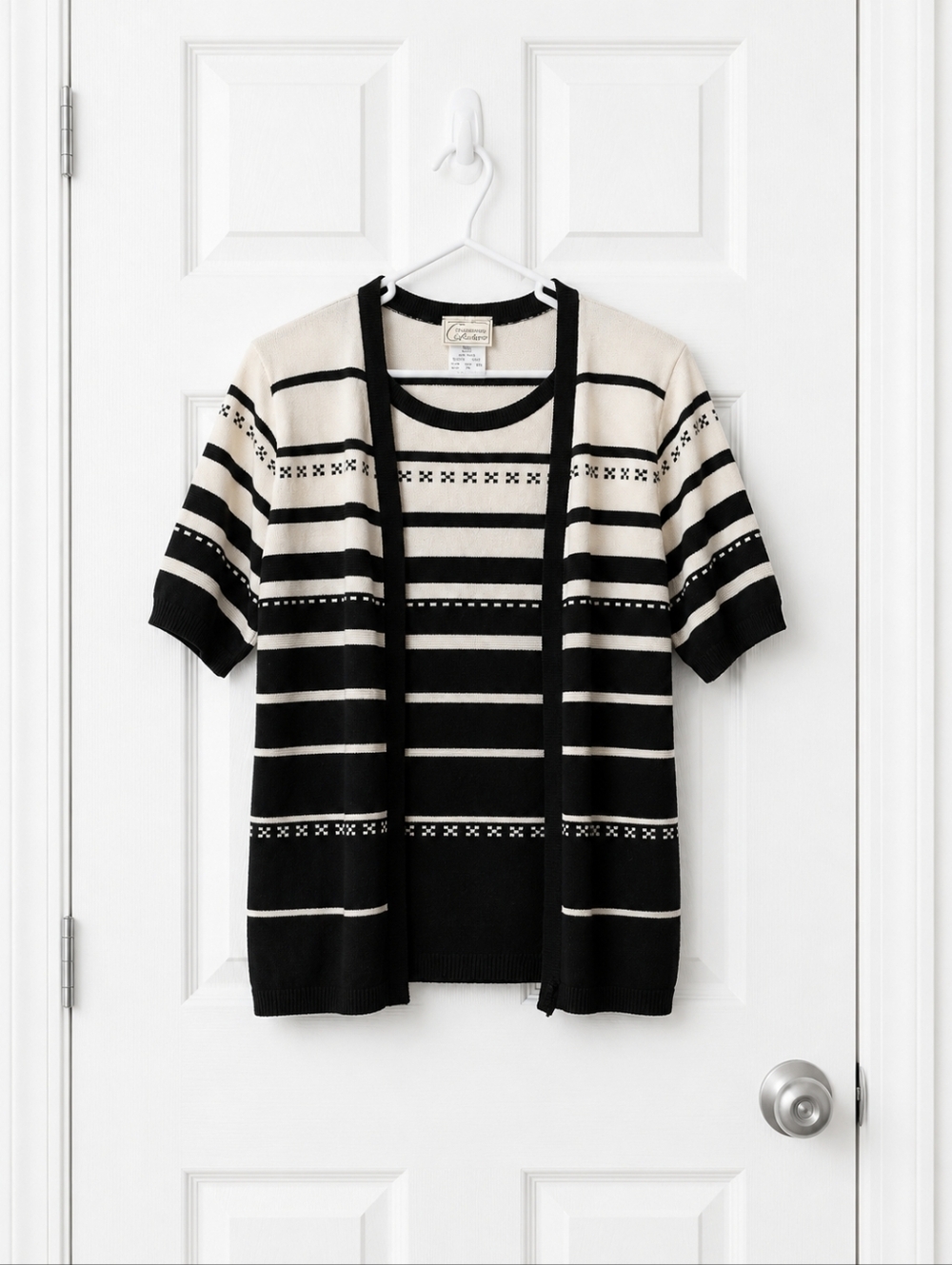 Vintage 90s Company Collection Knit Top Cardigan Set Women’s Small Black White